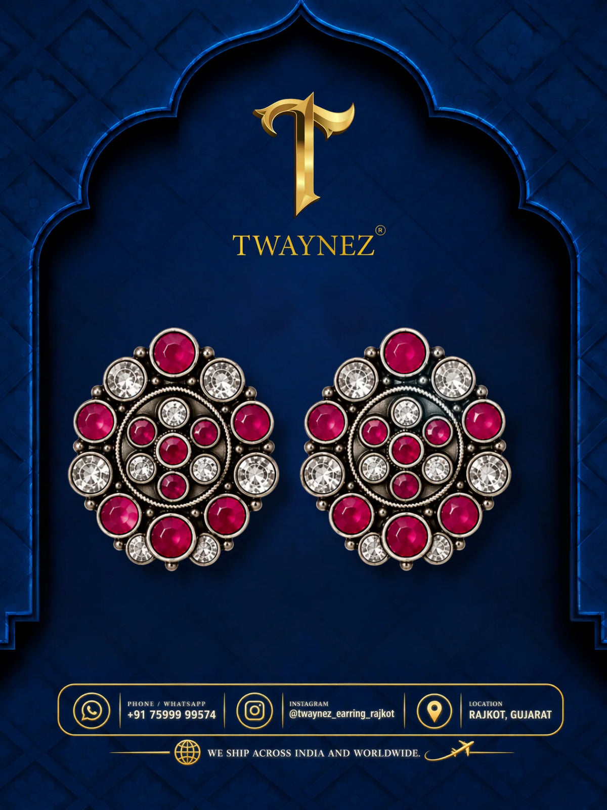 TWAYNEZ® Royal Round Stone Statement Earrings