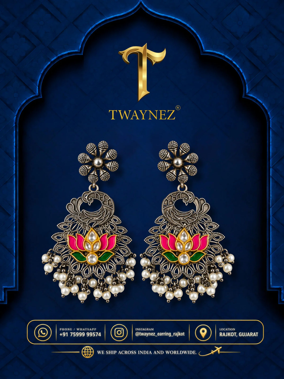 TWAYNEZ® Lotus Pearl Statement Earrings