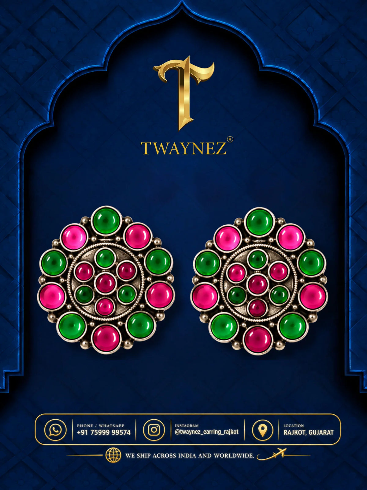 TWAYNEZ® Royal Round Stone Statement Earrings