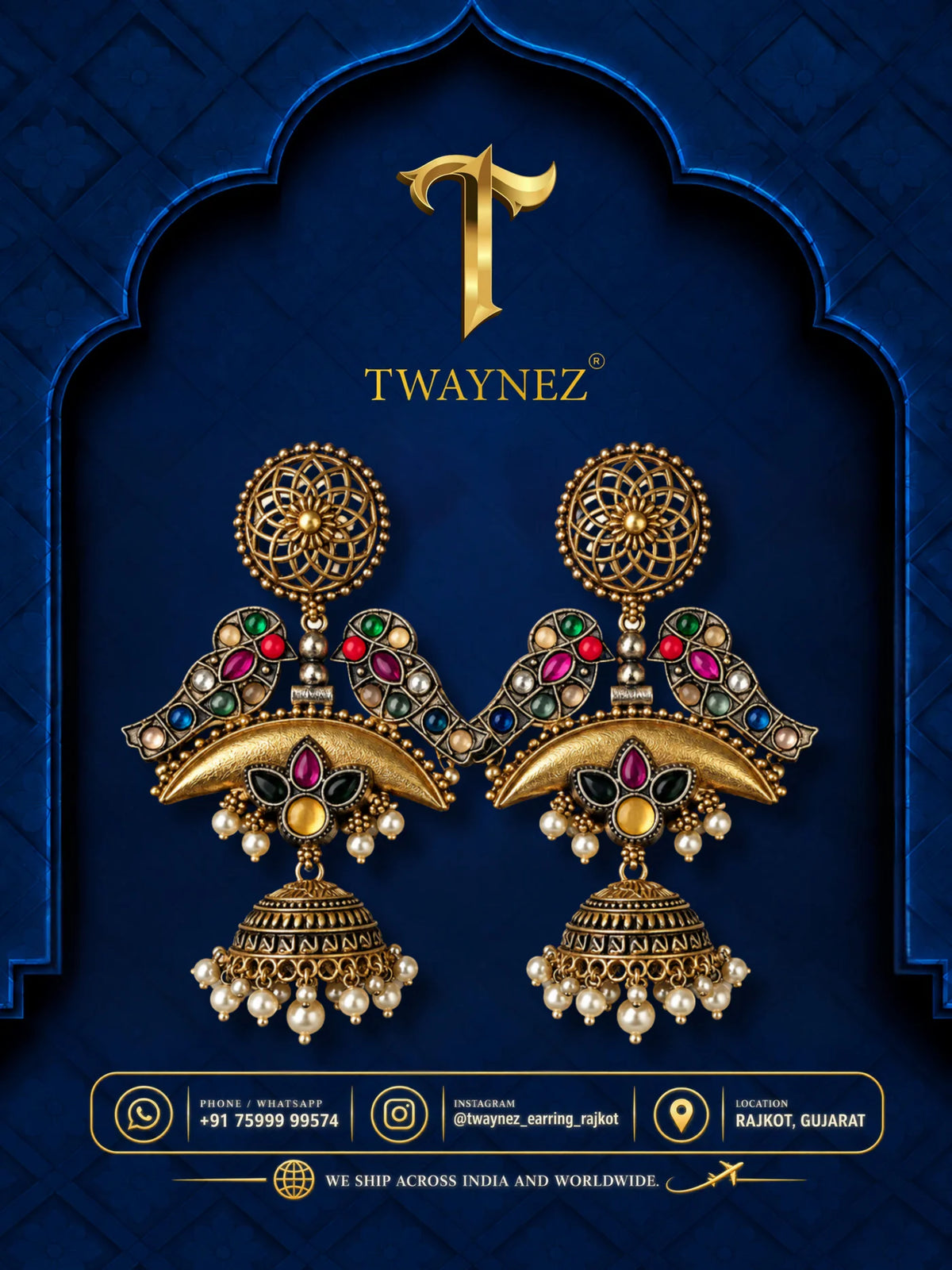 TWAYNEZ® Royal Peacock Jhumka Earrings