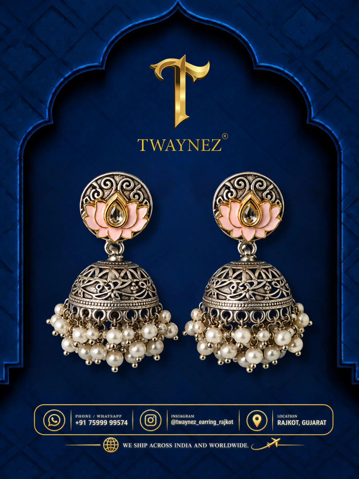 TWAYNEZ® Lotus Pearl Dome Jhumka Earrings