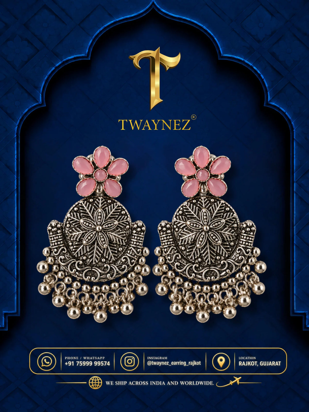 TWAYNEZ® Floral Oxidized Statement Earrings