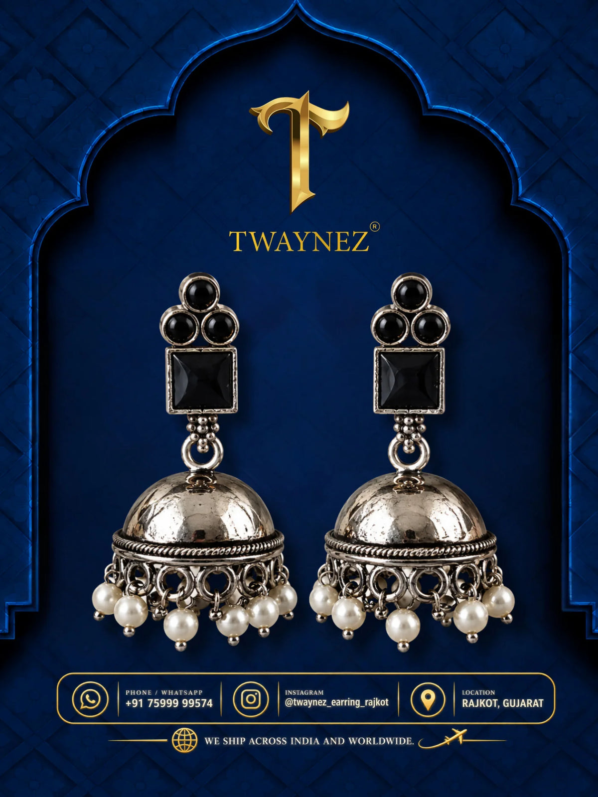 TWAYNEZ® Ruby Square Stone Jhumka Earrings
