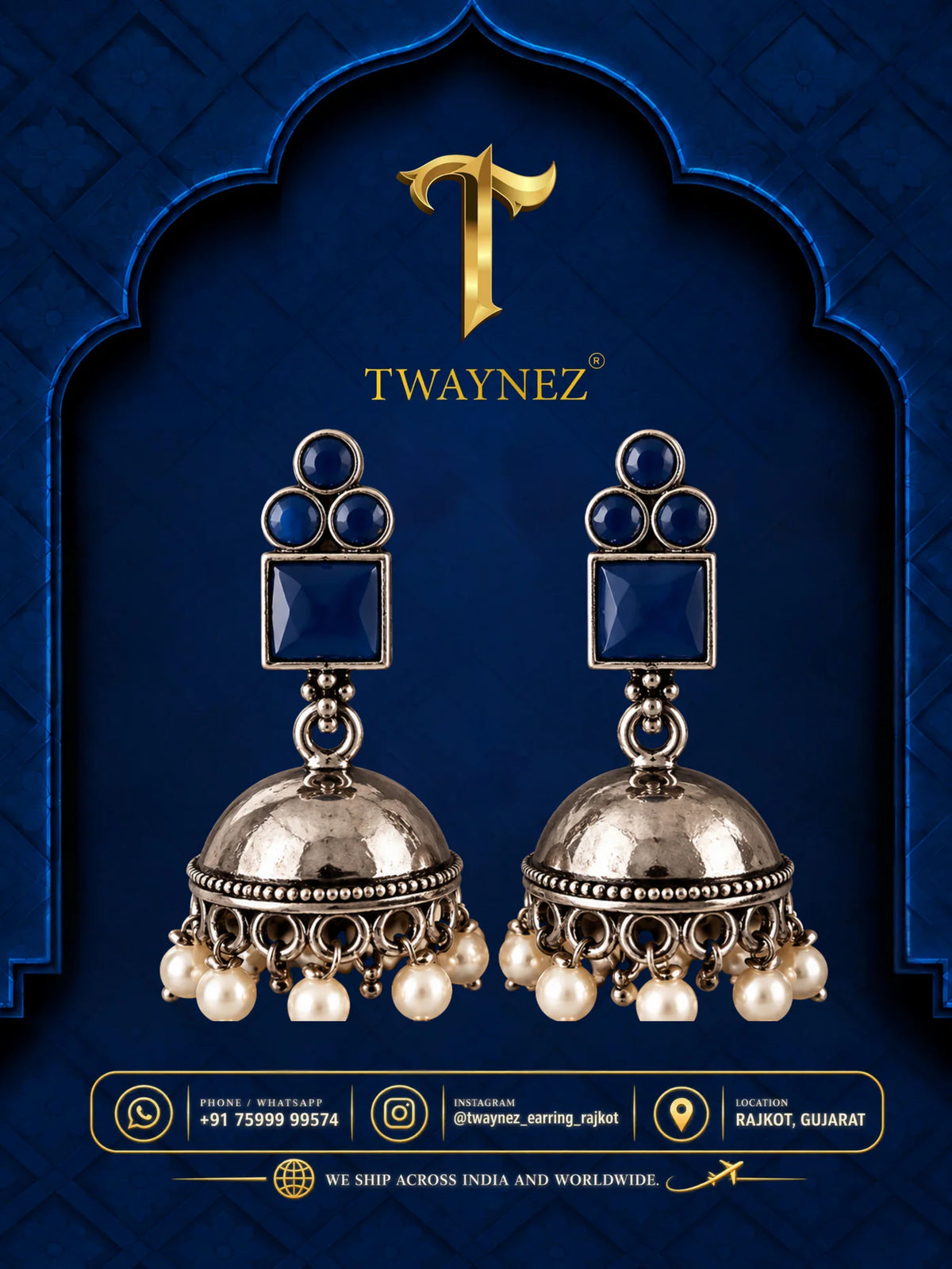 TWAYNEZ® Ruby Square Stone Jhumka Earrings