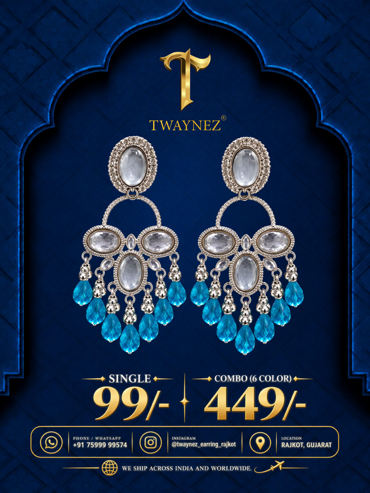 TWAYNEZ® Classic Stone Jhumka Earrings