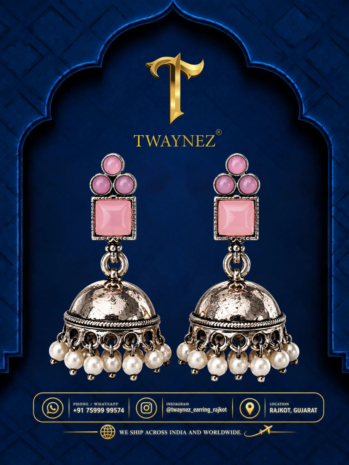 TWAYNEZ® Ruby Square Stone Jhumka Earrings