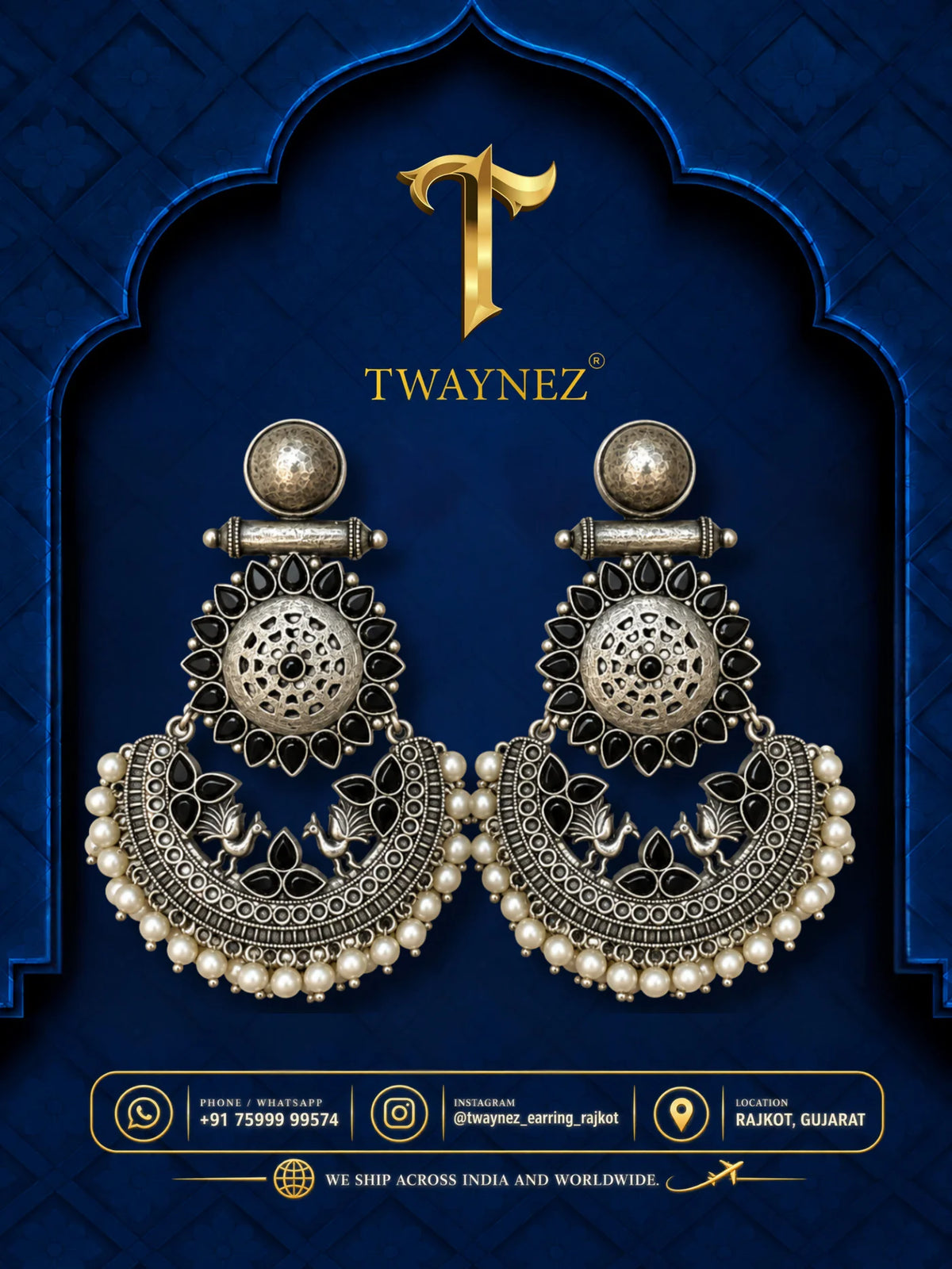 TWAYNEZ® Oxidized Peacock Pearl Statement Earrings