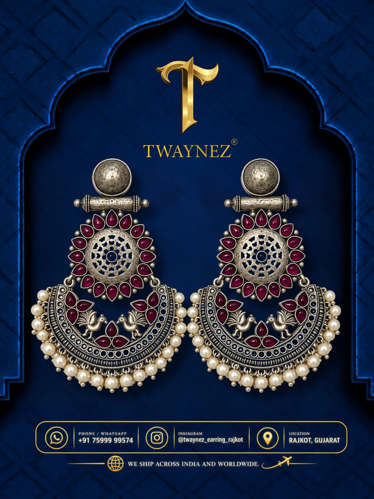 TWAYNEZ® Oxidized Peacock Pearl Statement Earrings