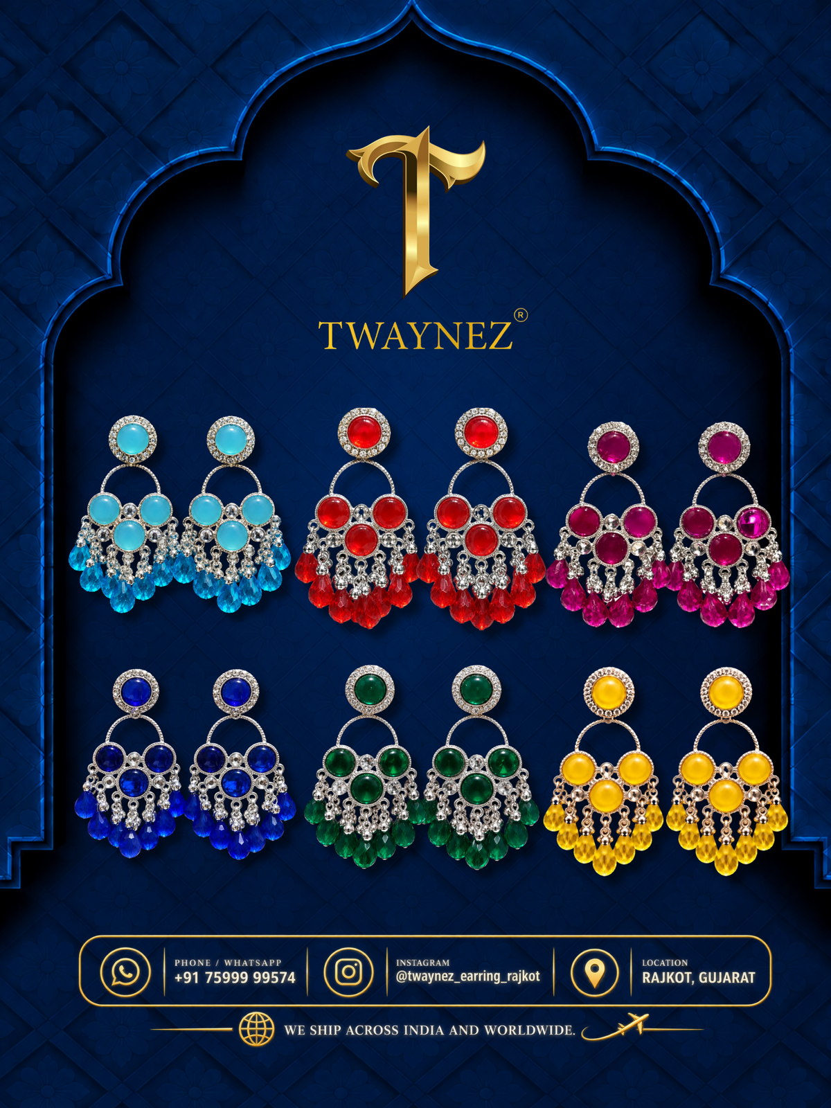 TWAYNEZ® Royal Stone Drop Jhumka Earrings