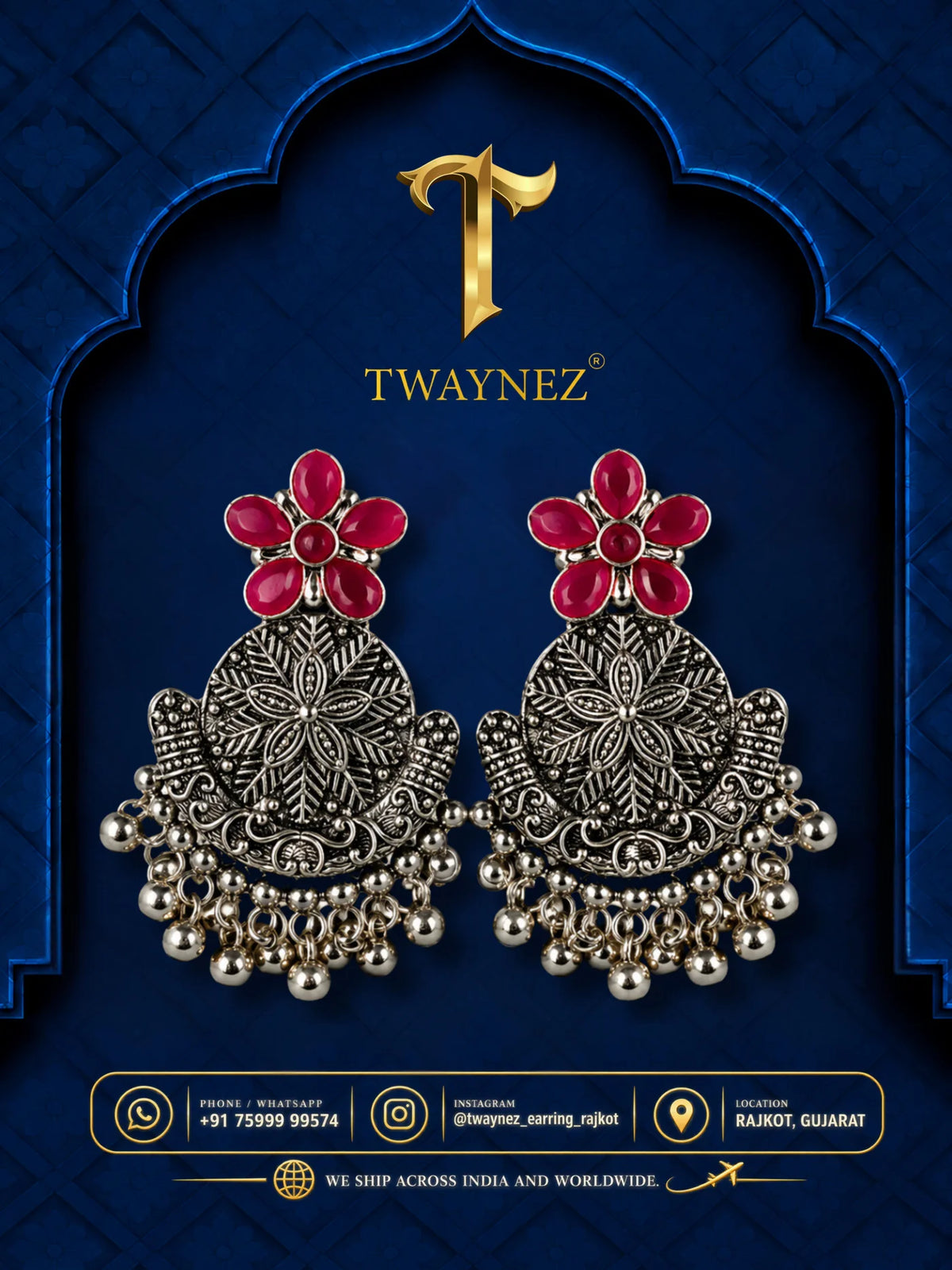 TWAYNEZ® Floral Oxidized Statement Earrings