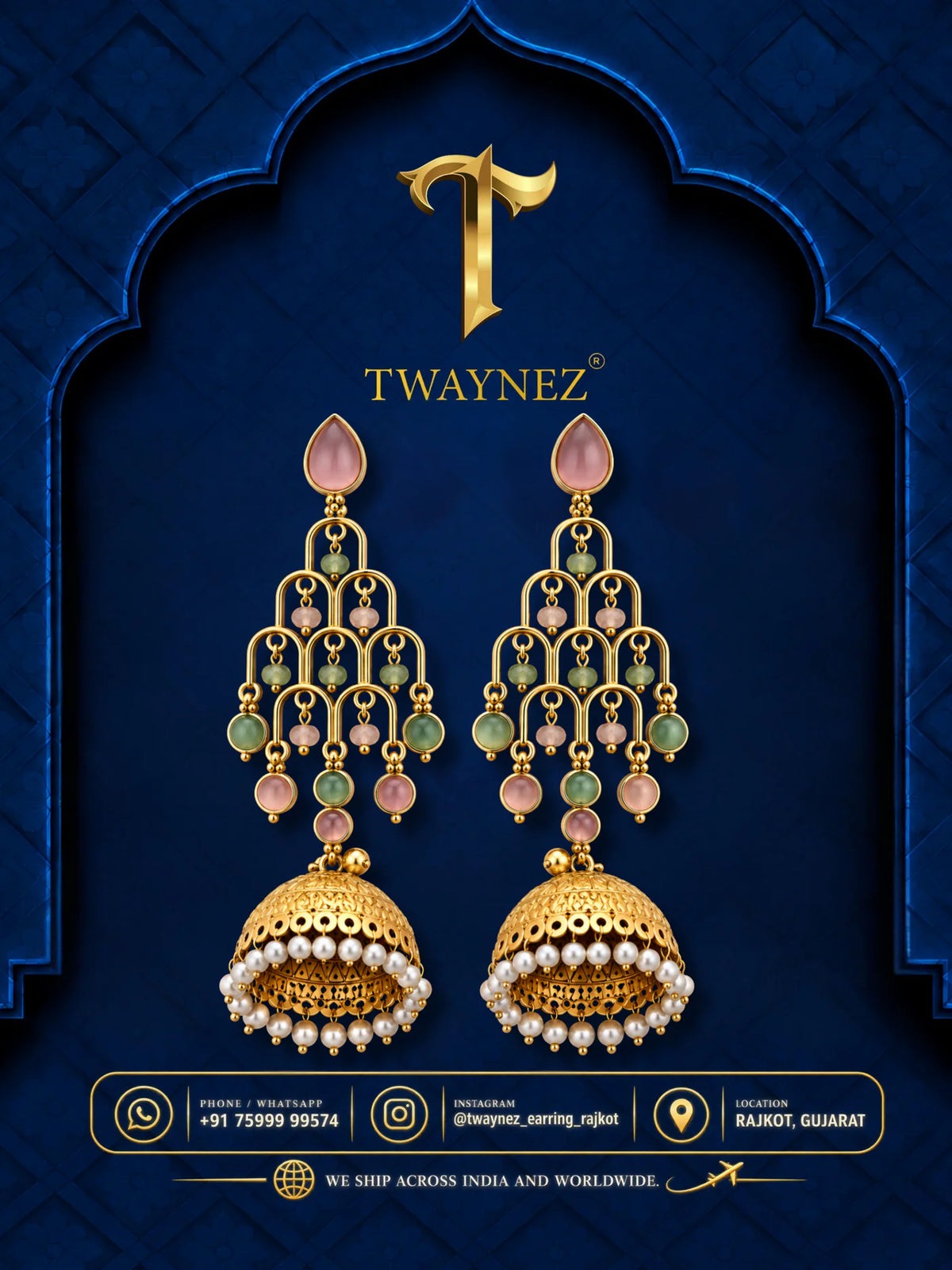 TWAYNEZ® Multicolor Stone Jhumka Earrings