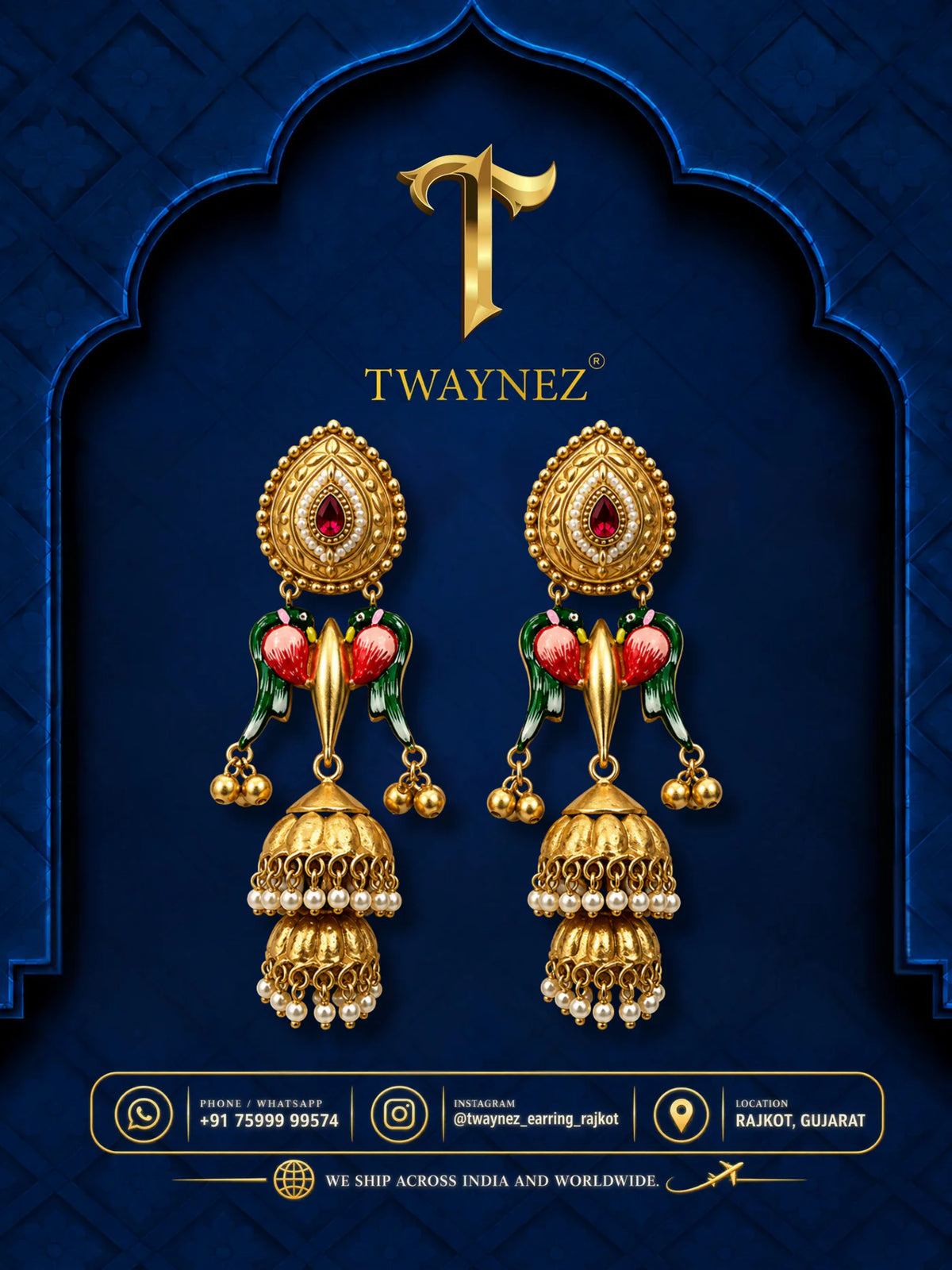 TWAYNEZ® Peacock-Inspired Royal Jhumka Earrings