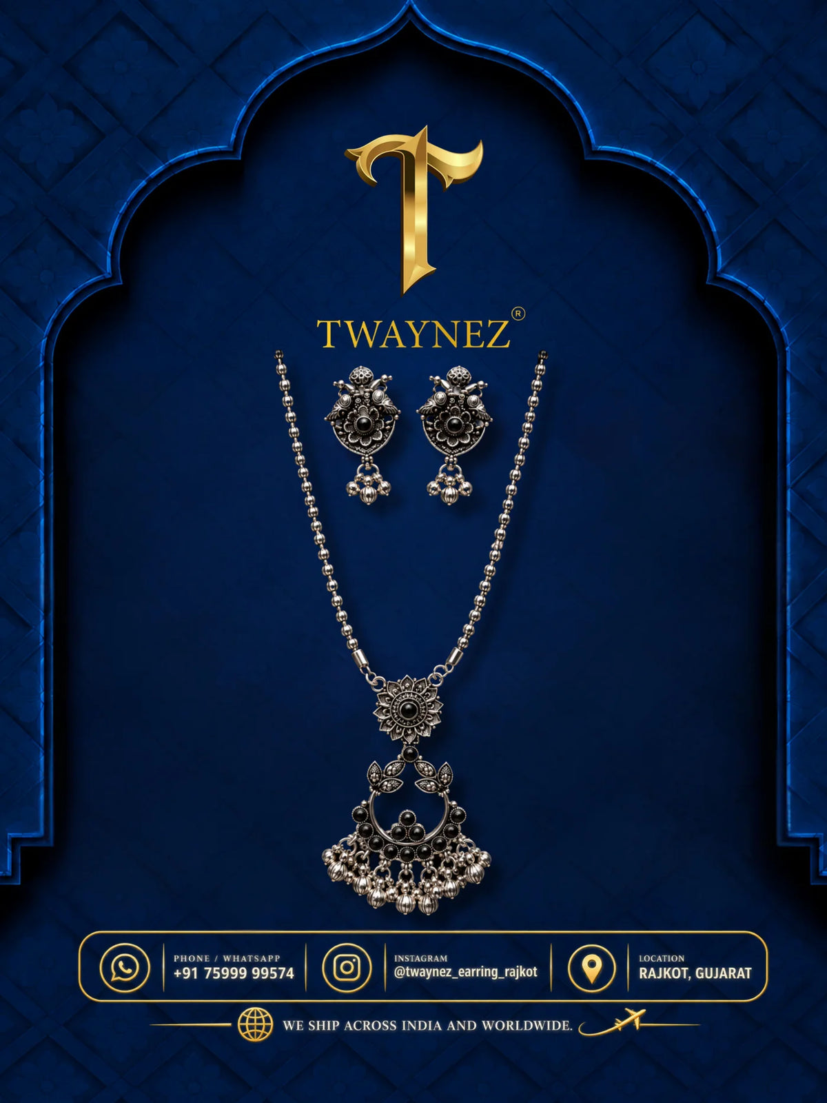 TWAYNEZ® Oxidized Floral Necklace & Earrings Set
