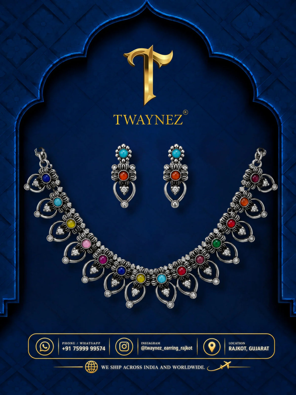 TWAYNEZ® Multicolor Oxidized Necklace & Earrings Set