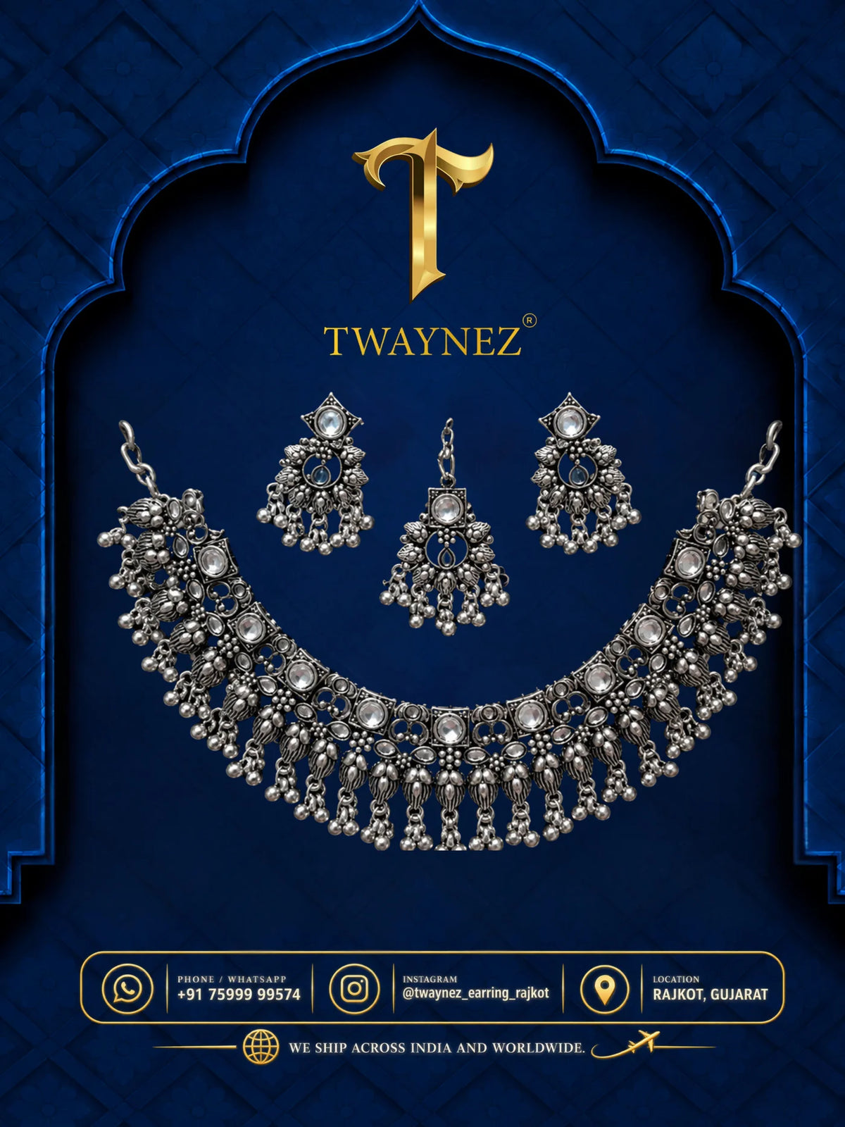 TWAYNEZ® Oxidized Silver Necklace & Earrings Set