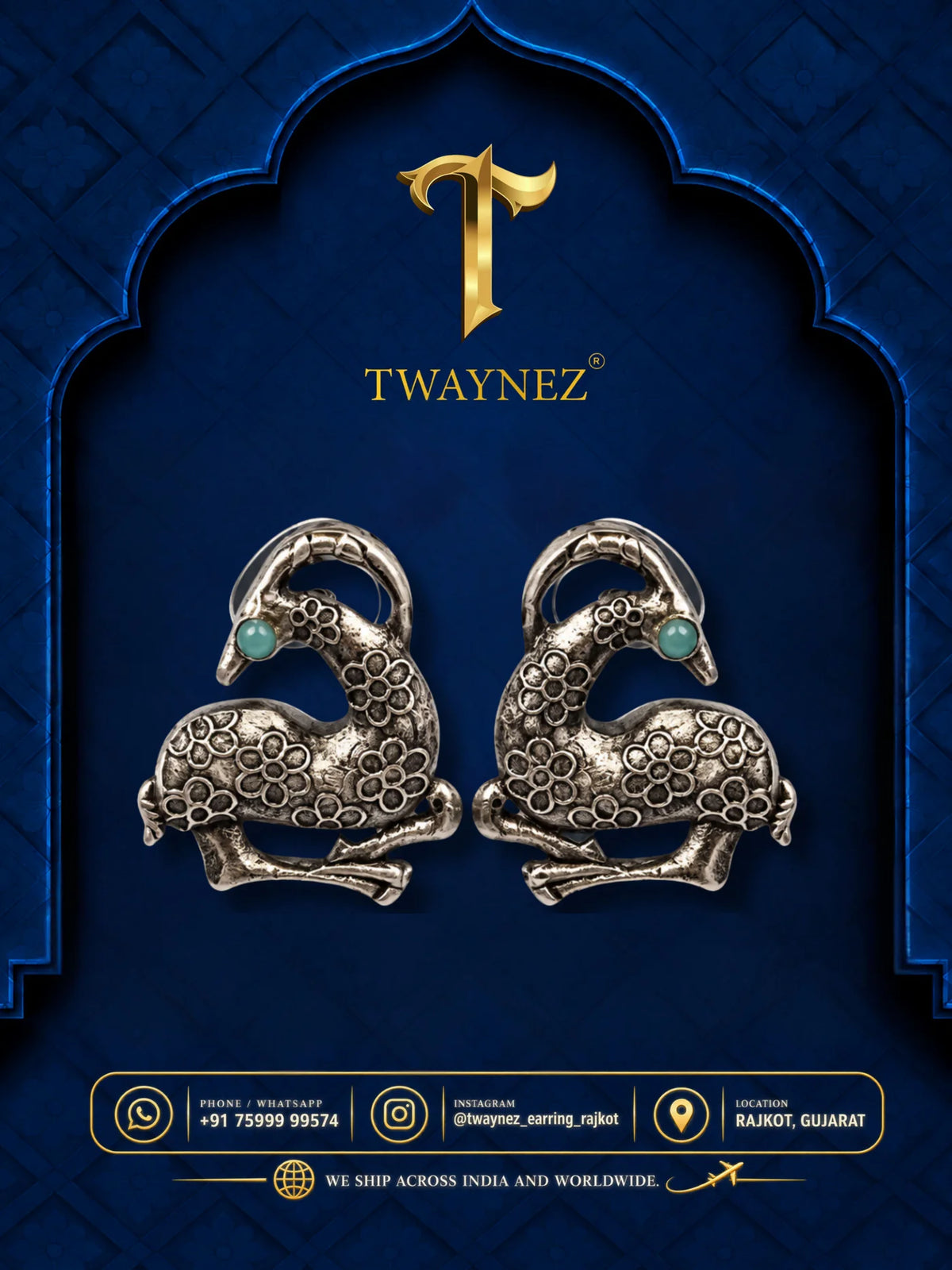 TWAYNEZ® Deer Charm Oxidized Earrings