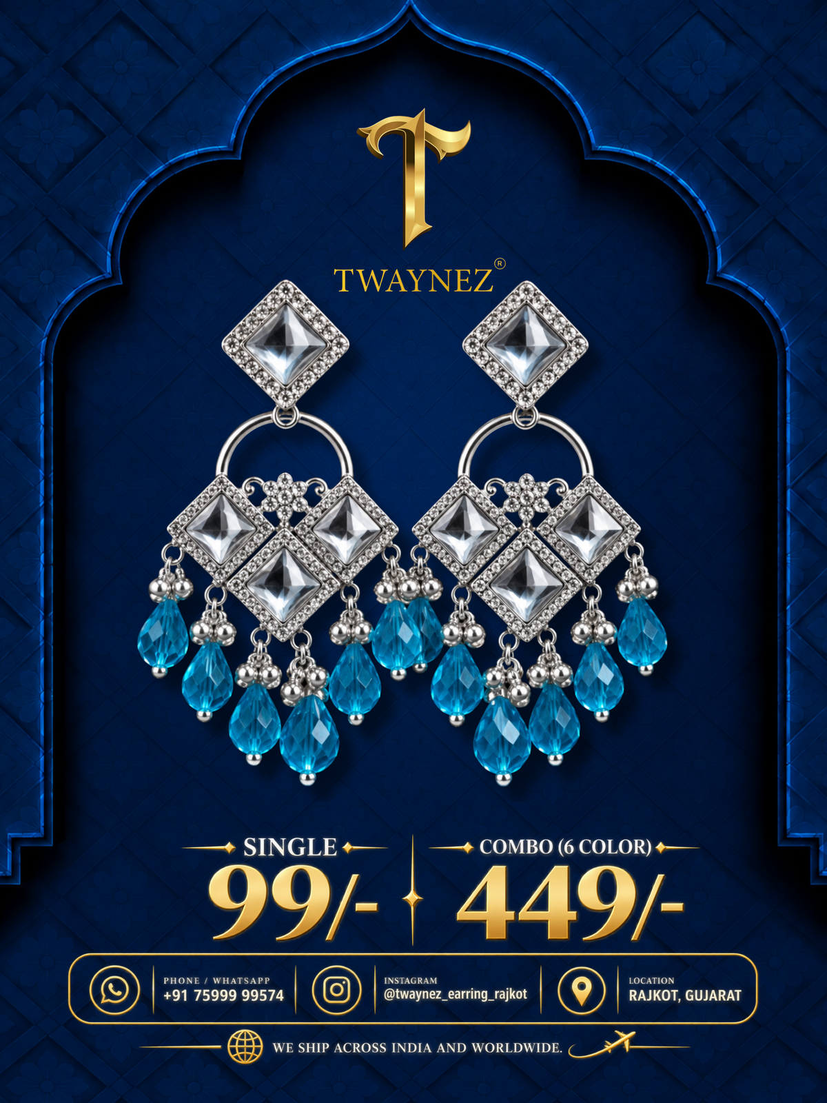 TWAYNEZ® Diamond Stone Jhumka Earrings