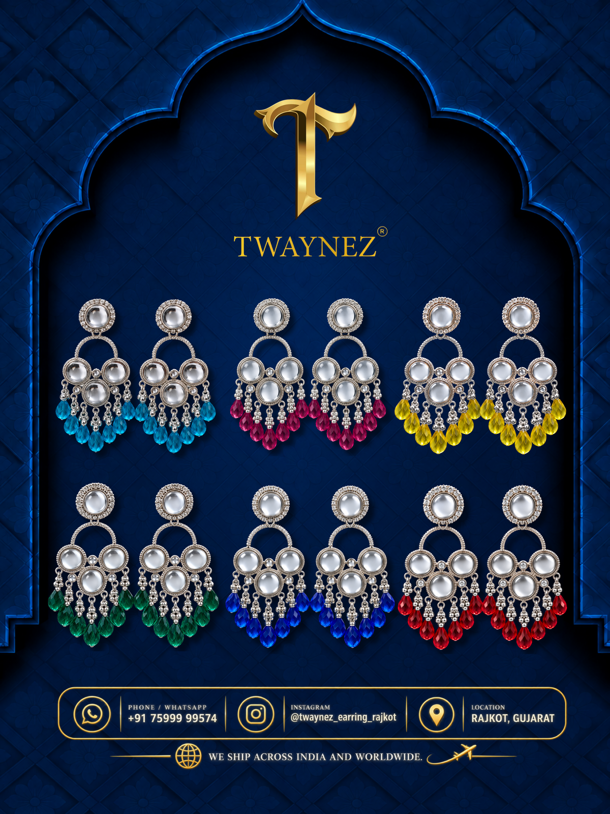 TWAYNEZ® Royal Stone Drop Jhumka Earrings