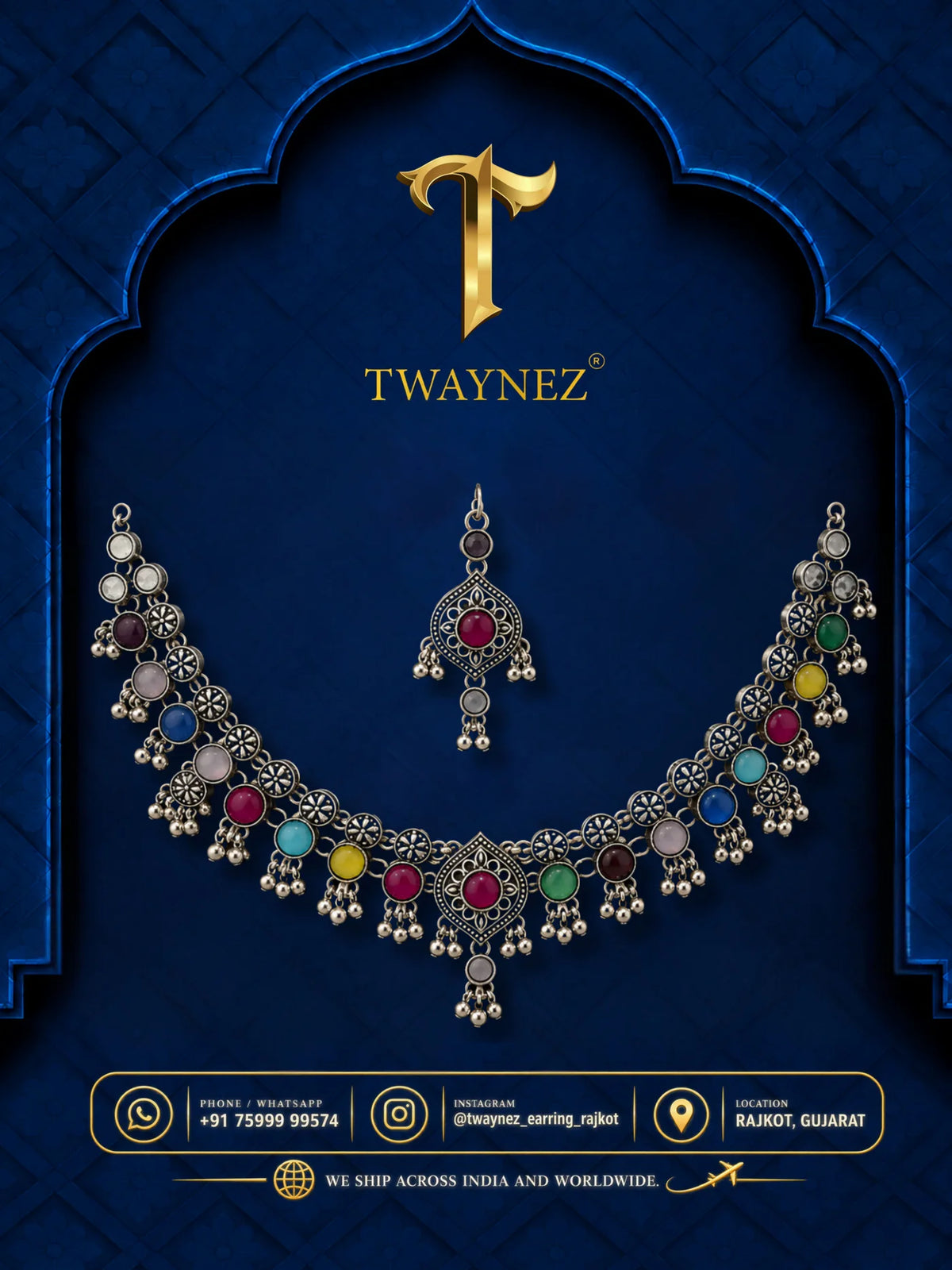 TWAYNEZ® Multicolor Oxidized Statement Necklace Set