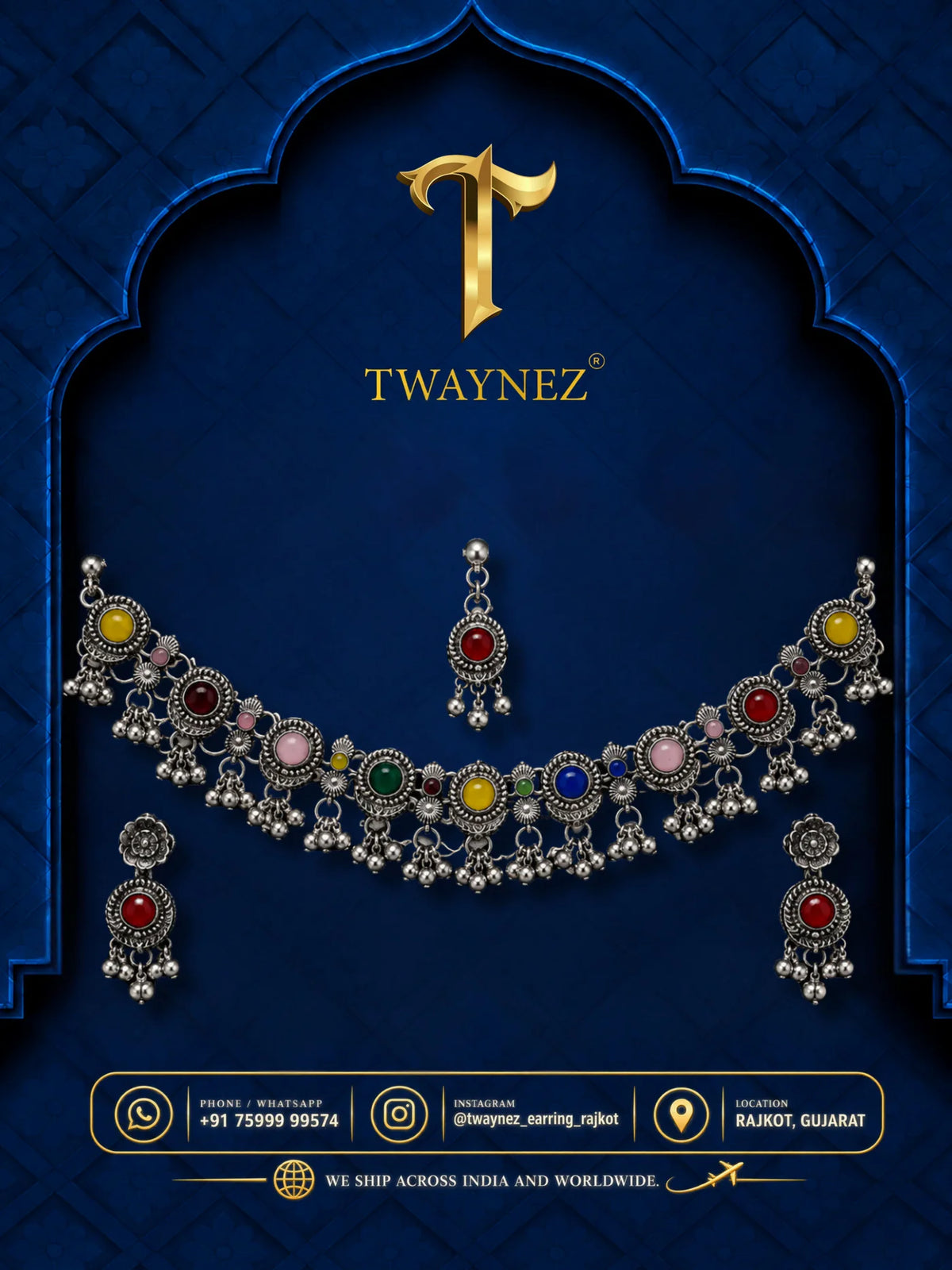 TWAYNEZ® Multicolor Oxidized Necklace & Earrings Set