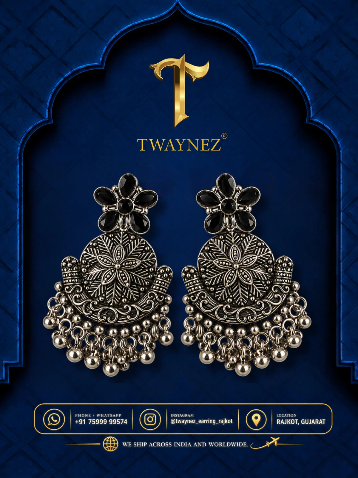 TWAYNEZ® Floral Oxidized Statement Earrings